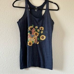 Disney Pocahontas Princess Sun Flower Blue Racer back tank top women Sz Small